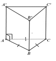 Cho khối lăng trụ đứng ABC.A'B'C'  có B'C= 3a , đáy ABC vuông cân tại B AC = a căn 2,. Tính thể tích V của khối lăng trụ ABC.A'B'C' . (ảnh 1)