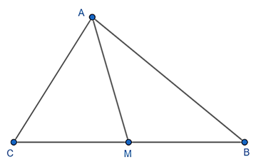 Cho tam giác ABC có AB = 2, BC = 3, AC = 4. Tính độ dài đường trung tuyến MA với M là trung điểm của BC. (ảnh 1)