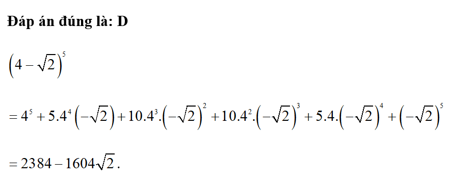 Biểu thức rút gọn của ( 4- căn bậc hai 2 ) ^ 5 là (ảnh 1)