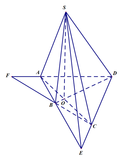 Cho tứ giác ABCD, trong đó các cạnh đối của tứ giác không song song với nhau. Lấy một điểm S không thuộc (ABCD) (ảnh 1)