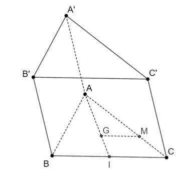 Cho hình lăng trụ ABC.A’B’C’. Gọi G là trọng tâm của các tam giác ABC. Lấy điểm M trên cạnh AC sao cho AM = 2MC (ảnh 1)