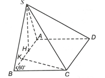 Cho hình chóp S.ABCD có đáy là hình bình hành với  BC= acăn 2, góc ABC= 60 độ (ảnh 1)