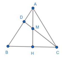 Cho tam giác ABC cân. Gọi M là trung điểm của đường cao AH, D là giao điểm của AB và CM. Chứng minh:  . (ảnh 1)