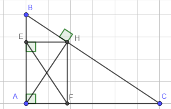 Cho tam giác vuông ABC vuông ở A có đường cao AH. Gọi E, F lần lượt là hình chiếu của H lên AB và AC. a. So sánh AH và EF. b. Tính độ dài HF biết AB = 6 cm, BC = 10 cm và BH = 3,6 cm. (ảnh 1)