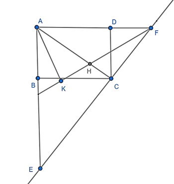 Cho hình chữ nhật ABCD. Qua C kẻ đường thẳng vuông góc với AC cắt đường thẳng AB, AD theo thứ tự tại E, F.  (ảnh 1)