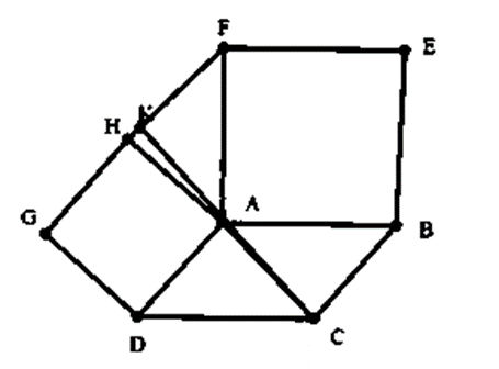 Cho hình bình hành ABCD. Ở phía ngoài hình bình hành, vẽ các hình vuông ABEF và ADGH. Chứng minh: a)  ΔAHF = ΔADC. b)  AC ⊥ HF. (ảnh 1)