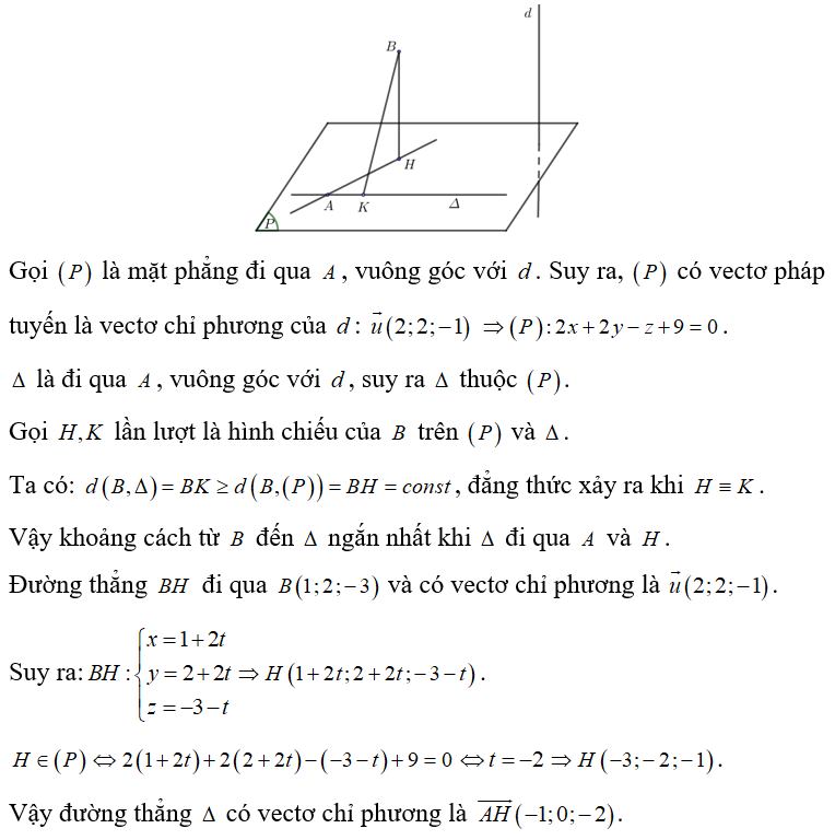 Trong không gian Oxyz , cho hai điểm A(-2;-2;1) , B(1;2;-3)  và đường thẳng (ảnh 1)