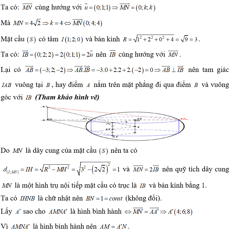 Trong không gian với hệ tọa độ Oxyz , cho mặt cầu (S):X^2 +Y^2 +Z^2 -2X -4Y -4 = 0 (ảnh 1)