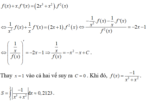 Cho hàm số y=f(x) có đạo hàm liên tục trên đoạn [1;2]  và thỏa mãn đồng thời các điều kiện (ảnh 1)