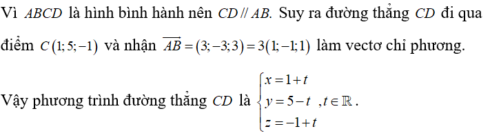 Trong không gian Oxyz, cho hình bình hành ABCD có (ảnh 1)