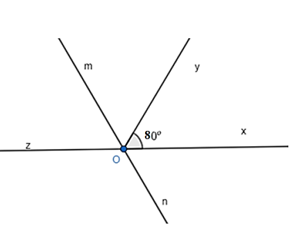 cho góc xoy = 80 độ vẽ tia oz là tia đối của tia ox. vẽ tia om là tia phân giác của zoy (ảnh 1)
