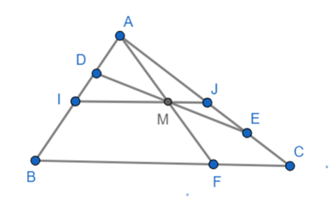 Cho ΔABC cố định, các điểm D và E di động trên các cạnh tương ứng là AB và AC sao cho  ad/db = ce/ea (ảnh 1)