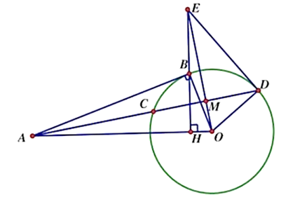 Cho đường tròn tâm O bán kính R và một điểm A nằm ngoài đường tròn. Qua A kẻ tiếp tuyến AB với đường tròn (B là tiếp điểm). Vẽ tia Ax nằm giữa tia AB và tia AO  (ảnh 1)