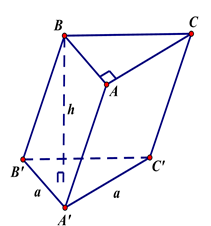 Cho hình lăng trụ ABC.A'B'C'  có đáy là tam giác ABC  vuông cân tại A,AB =a , biết thể tích của khối lăng trụ (ảnh 1)