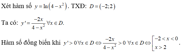 Hàm số y=ln( 4-x^2)  đồng biến trên khoảng (ảnh 1)