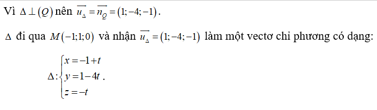 Trong không gian Oxyz, viết phương trình đường thẳng đenta đi qua M(-1;1;0) (ảnh 1)