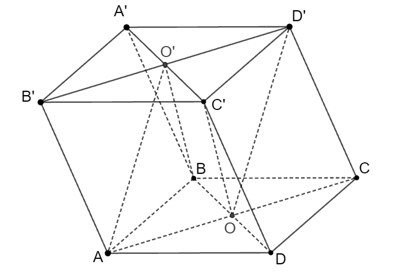 Cho hình hộp ABCD.A’B’C’D’. Gọi giao điểm của AC và BD là O; giao điểm của A’C’ và B’D’ là O’. (ảnh 1)