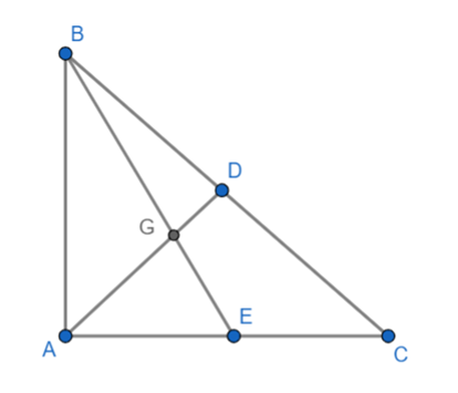 Cho tam giác ABC vuông tại A, các trung tuyến AD và BE vuông góc với nhau tại G. Biết ab = can 6 cm, tính BC. (ảnh 1)