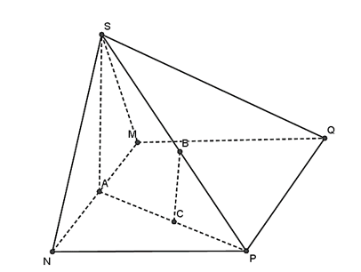 Cho hình chóp S.MNPQ, A là trung điểm của MN, B là trung điểm của SP. Biết SA vuông góc với đáy (ảnh 1)
