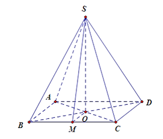Cho hình chóp S.ABCD có đáy ABCD là hình vuông tâm O, cạnh a. Đường thẳng SO vuông góc với mặt phẳng đáy (ABCD) (ảnh 1)