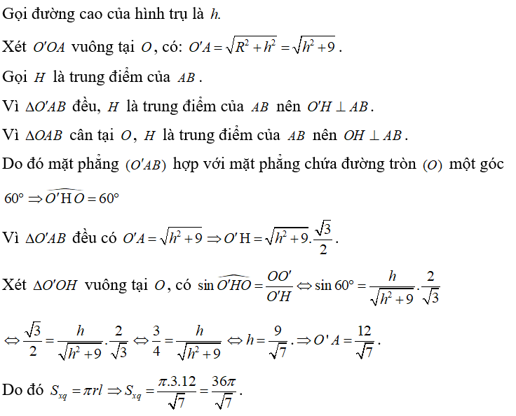 Cho hình trụ xoay có hai đáy là hai hình tròn (ảnh 1)