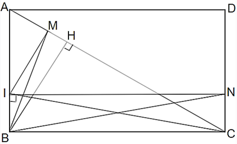 Cho hình chữ nhật ABCD, kẻ BH vuông góc với AC. Trên AC, CD ta lấy các điểm M, N sao cho  (ảnh 1)