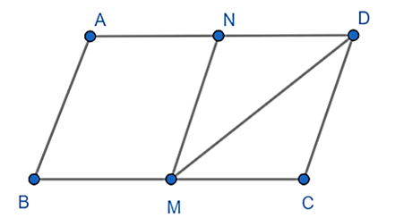 Cho hình bình hành ABCD có  góc bad = 60 độ ; AD = 2AB. Gọi M là trung điểm của BC, N là trung điểm của AD. a) MCND là hình thoi. b) ABMD là hình thang cân. (ảnh 1)