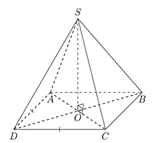 Cho hình chóp S.ABCD có đáy ABCD là hình thoi tâm O có cạnh bằng a, ; SO⊥(ABCD) và  . Tính thể tích khối chóp S.ABCD. (ảnh 1)