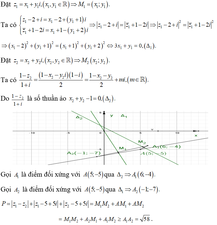Cho các số phức z1,z2 thỏa mãn (ảnh 1)