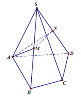 Cho hình chóp S.ABCD . Gọi M, N lần lượt là trung điểm của SB và SD. Thiết diện của hình chóp S.ABCD và mặt phẳng (AMN) là hình gì? (ảnh 1)
