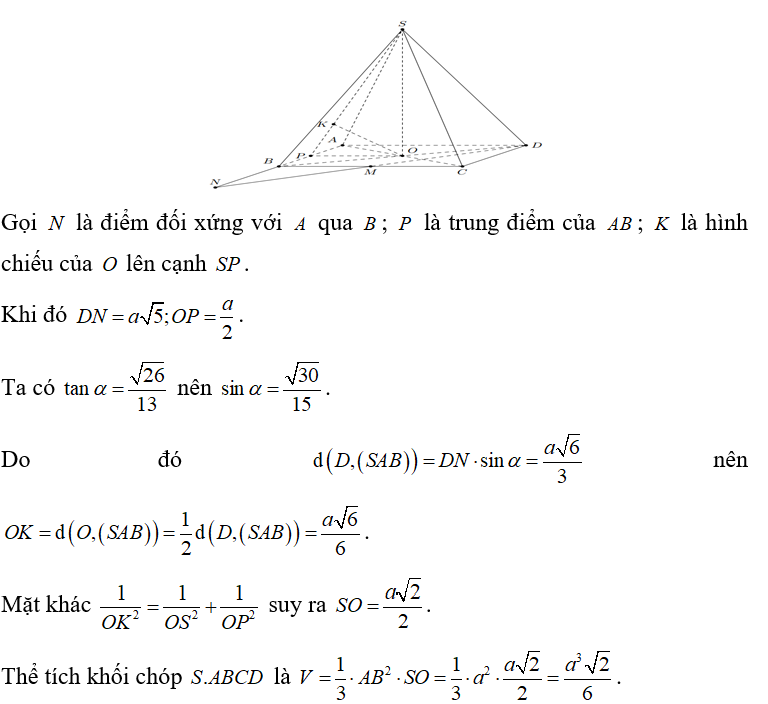 Cho hình chóp đều SABCD có cạnh đáy bằng a. Gọi M là trung điểm BC. (ảnh 1)