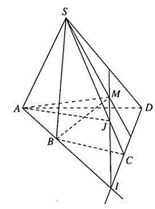 Cho hình chóp S.ABCD có đáy là tứ giác ABCD có hai cạnh đối diện không song song. Lấy điểm M thuộc miền trong của tam giác SCD. Tìm giao tuyến của hai mặt phẳng (ảnh 1)