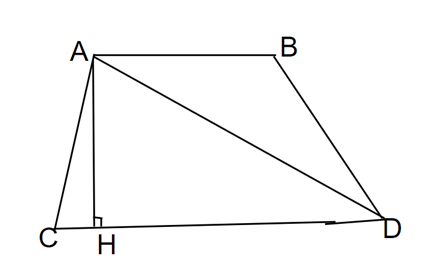 Hình thang ABCD (AB // CD) có AD = 15 cm; AC = 12 cm và CD = 13cm. Biết diện tích hình thang là 45 cm2. Tính chiều cao hình thang. (ảnh 1)