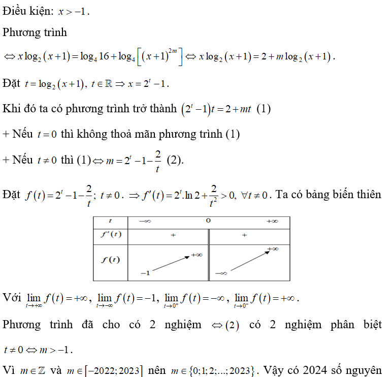 Có bao nhiêu giá trị nguyên của tham số m  thuộc đoạn [-2022; 2023]  để phương trình (ảnh 1)