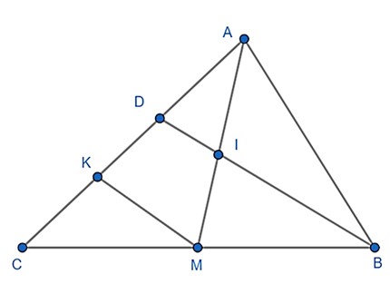 Cho tam giác ABC có trung tuyến AM , Gọi I là trung điểm AM , D là giao điểm BI và AC. Chứng minh ad = 1/3 ac (ảnh 1)