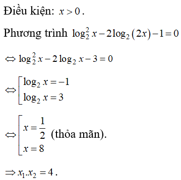 Biết phương trình log 2 x^2 -2log 2( 2x) -1 = 0  có hai nghiệm (ảnh 1)