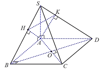 Cho hình chóp S.ABCD có đáy là hình vuông, SA vuông góc với đáy. Kẻ AH ⊥ SB tại H, AK ⊥ SB tại K. (ảnh 1)