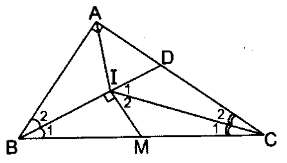 Tam giác ABC vuông tại A có AB = 6cm, AC = 8cm. Gọi I là giao điểm các đường phân giác của tam giác. a) Tính độ dài BI. b) Đường vuông góc với BI tại I cắt BC tại M. Chứng minh: BM = MC. (ảnh 1)