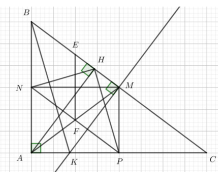 Cho tam giác ABC vuông tại A (AB < AC), có trung tuyến AM. Kẻ MN vuông góc với (ảnh 1)