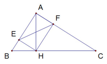 Cho tam giác ABC vuông tại A, đường cao AH, biết AH : AC = 3: 5 và AB = 15cm. a) Tính HB, HC. b) Gọi E, F lần lượt là hình chiếu của H trên AB và AC. Chứng minh AB.AC = EF.BC. (ảnh 1)