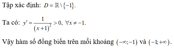Cho hàm số y = 2x+1/ x+1  Mệnh đề nào dưới đây là đúng? (ảnh 1)