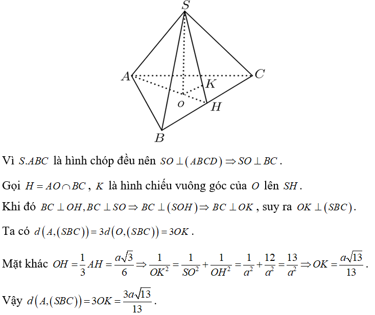 Cho hình chóp đều SABC  với  O là tâm của đáy và có (ảnh 1)