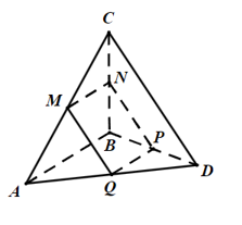 Cho tứ diện ABCD có hai mặt ABC và ABD là các tam giác đều. Gọi M, N, P, Q lần lượt là trung điểm các cạnh (ảnh 1)