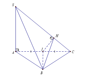 Cho hình chóp S.ABC có đáy ABC là tam giác cân tại B, cạnh bên SA vuông góc với đáy, I là trung điểm AC, (ảnh 1)