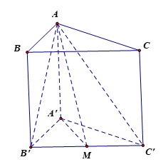 Cho khối lăng trụ đứng ABC.A'B'C' có đáy ABC là tam giác cân với AB = AC = a, (ảnh 1)