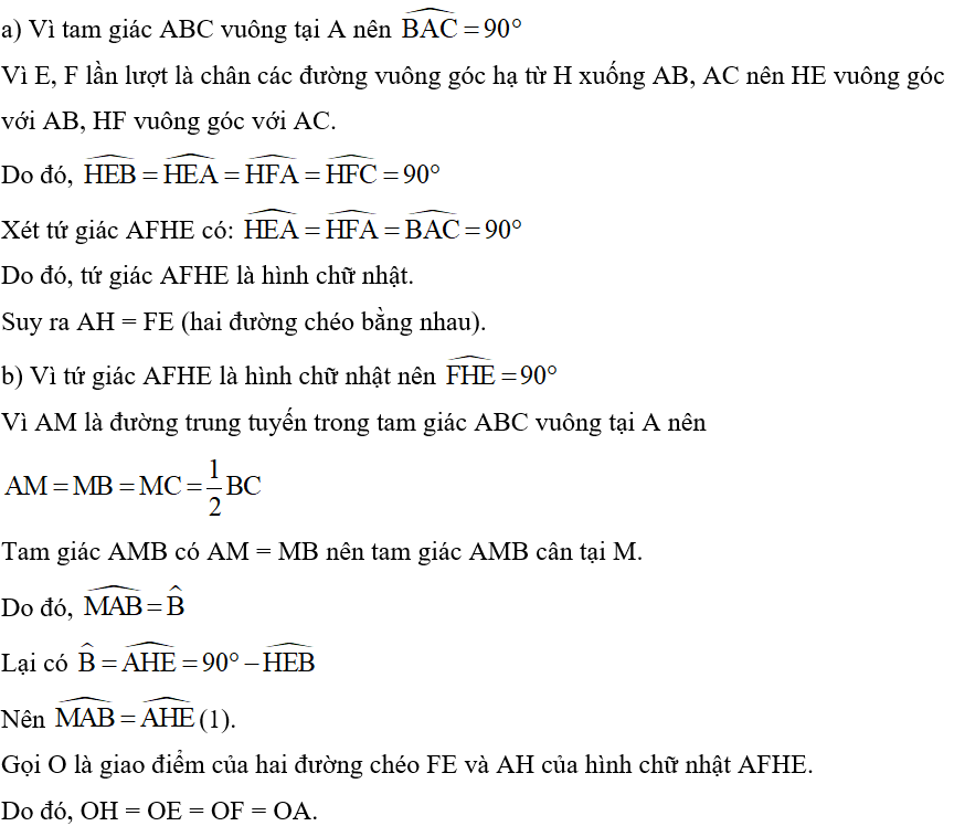 Cho tam giác ABC vuông tại A, đường cao AH. Gọi E, F lần lượt là chân các đường vuông góc hạ từ H xuống AB (ảnh 2)