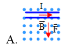 Hình nào biểu diễn đúng hướng lực từ tác dụng lên một đoạn dây dẫn thẳng mang dòng điện I có chiều (ảnh 1)