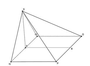 Cho hình chóp S.MNPQ, MNPQ là hình chữ nhật, trung điểm A của MN là hình chiếu vuông góc của S lên đáy, (ảnh 1)
