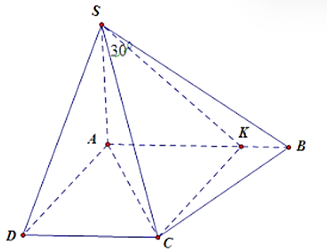 Cho hình chóp S.ABCD có đáy ABCD là hình thang vuông tại A, D, AB là đáy lớn và tam giác ABC là cân tại C, AC = a. (ảnh 1)