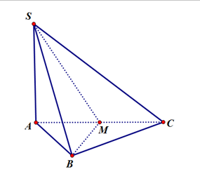 Cho hình chóp S.ABC có đáy ABC là tam giác vuông cân tại B, SA ^ (ABC), gọi M là trung điểm của AC. (ảnh 1)